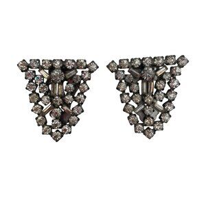 Vintage Sterling Silver Rhinestone Dress Clips Victorian